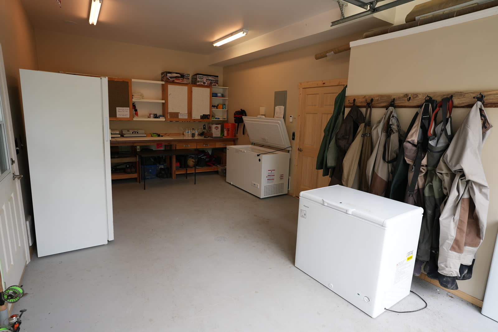 Industrial freezers and wader hooks in the processing room